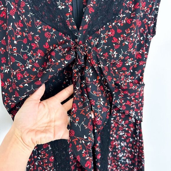 Thakoon Collective Paisley Tie Front Midi Dress Sz 4 Black and Red Floral - Picture 8 of 13